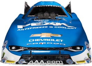 Blue Chevrolet racecar sponsored by Peak