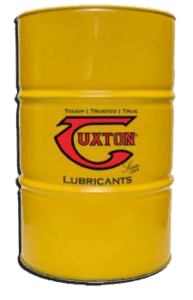 Yellow oil drum with Tuxton logo in red