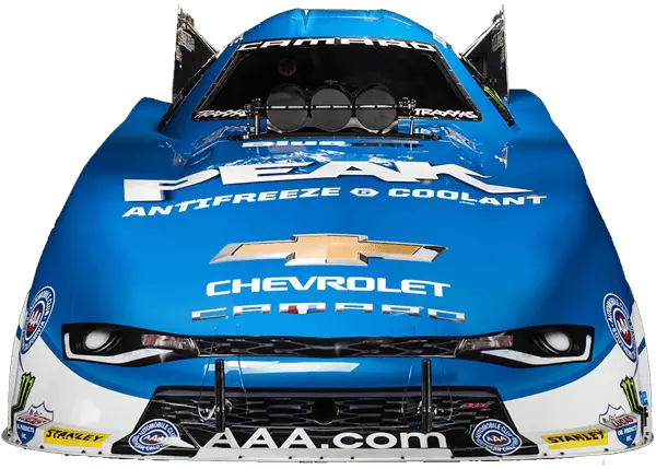 Blue Chevrolet racecar sponsored by Peak