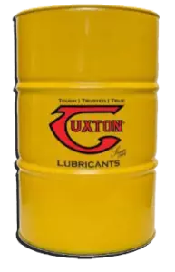 Yellow oil drum with Tuxton logo in red